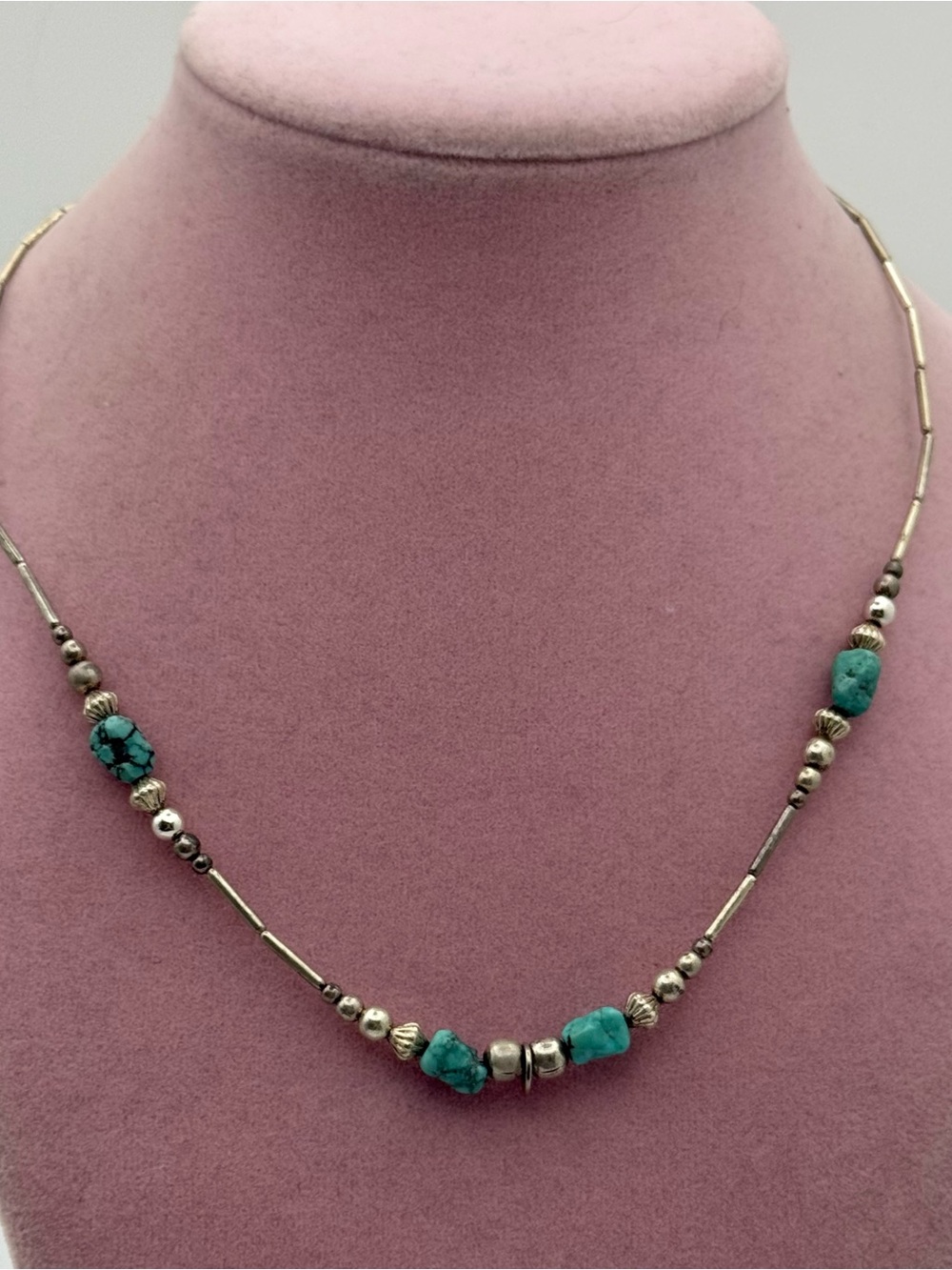 Turquoise Bead Necklace - Teal Blue Accent - Picture 2 of 5